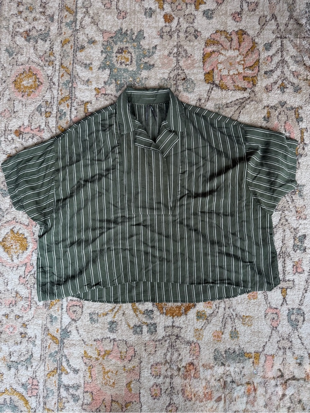 Anthropologie The Dylon Striped Olive Green Women's Top Size 1X Boho Oversized